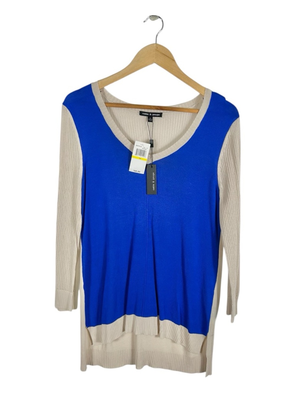 Cable & Gauge Blue Tan Colorblock V-Neck Sweater NWT Size Medium